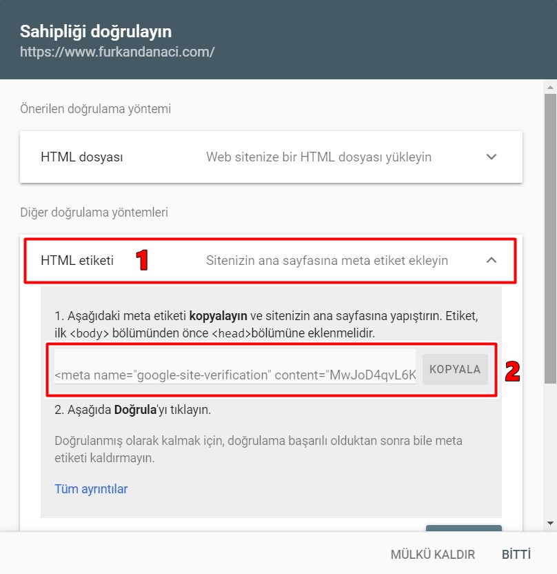 webmaster tools site doğrulama