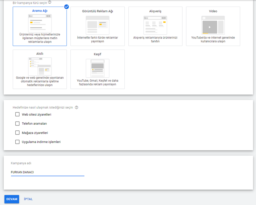 Google ADS Kampanya Olustur